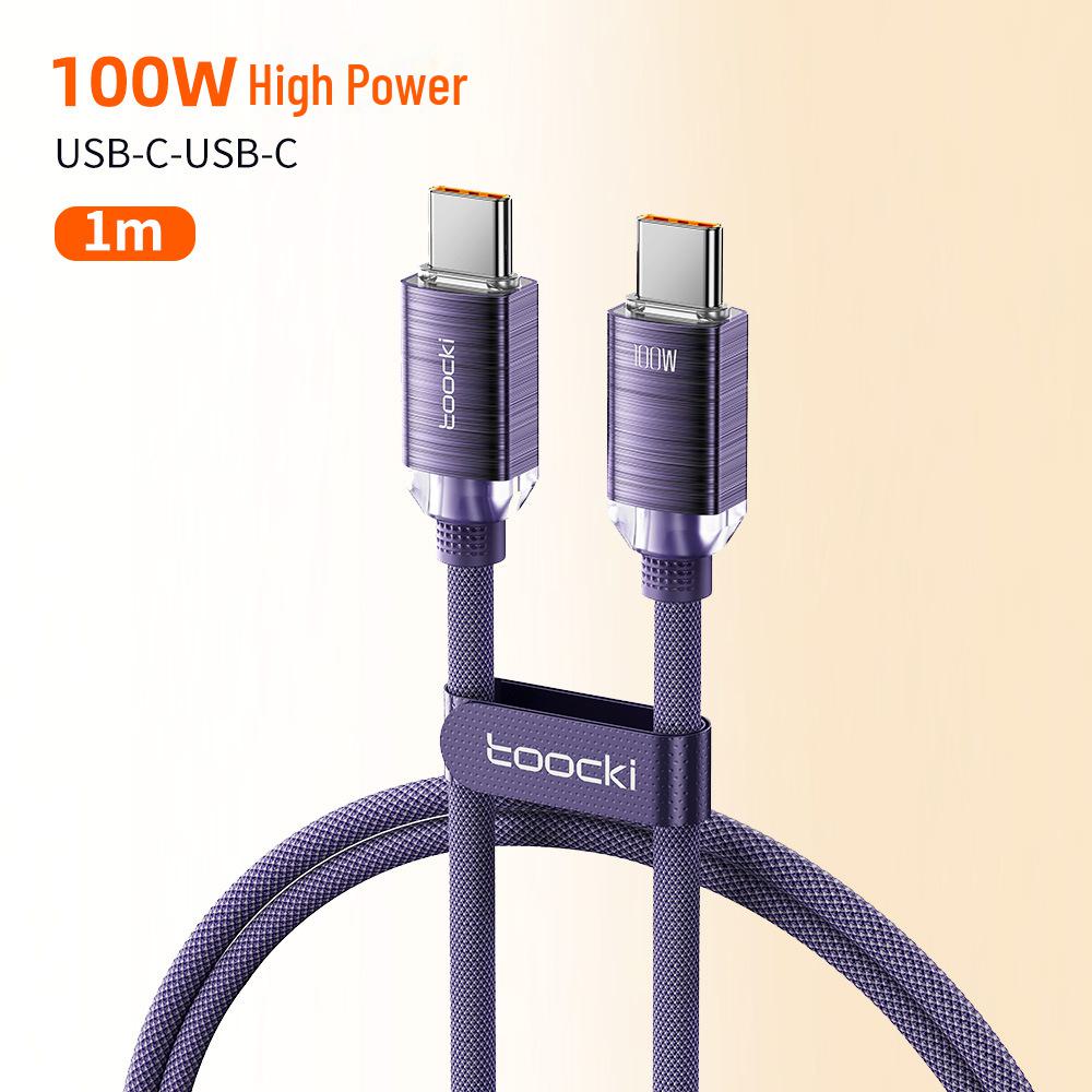 Crystal Aluminum CC Super Charging PD100W Data Cable in Multiple Colors, 1m or 2m