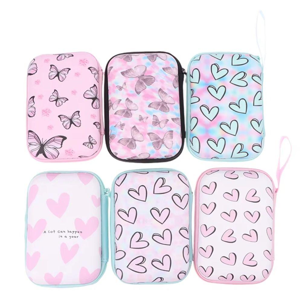 Cartoon Print Data Cable Storage Box Hard Shell Coin Purse Portable Charger Protective Cover