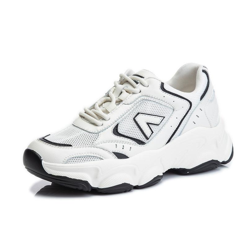 Sneakers women's spring summer 2025 new casual women's shoes through the net running single shoes women's thick soles increase height leather dad