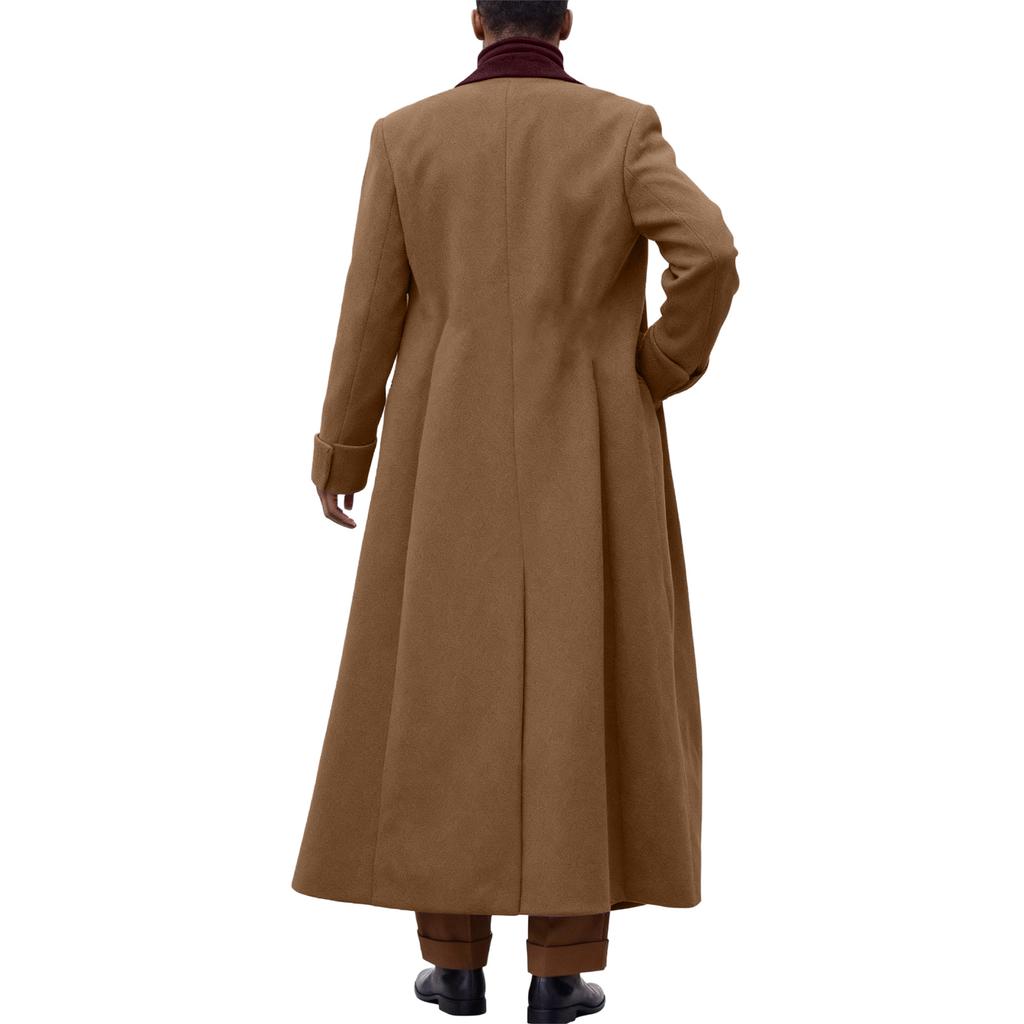 Palton lung britanic de culoare uni pentru bărbați, la modă, pardesiu cald de lână