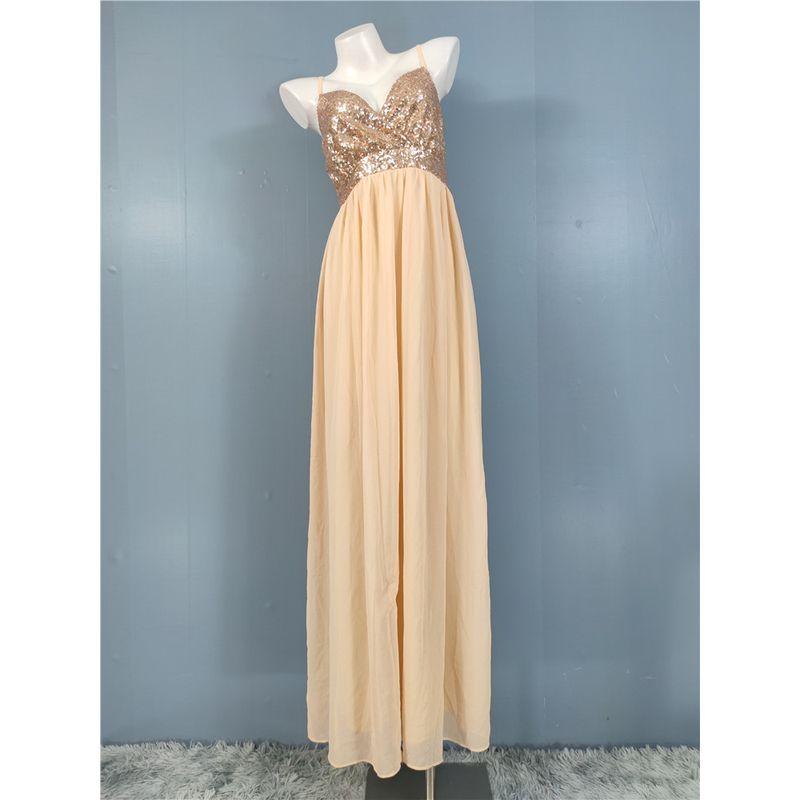 

Export Single Cross-Border Gas Field Silver Light Glitter Straps Tulle Large Swing Dress Dress Annual Meeting Open Back Long Dress Tender pink M(38)