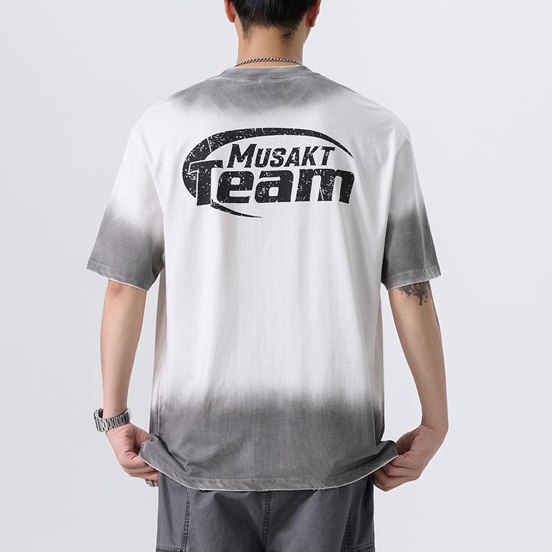 New Summer Heavyweight Wash Short-sleeved T-shirt Large Size Loose American Printed Shirt