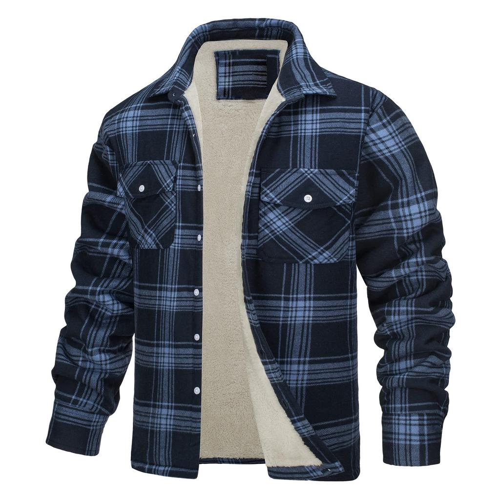 Men's Plaid Flannel Jacket Sherpa Fleece Lined Warm Winter Thick Working Coat Button Down Shirt Jacket