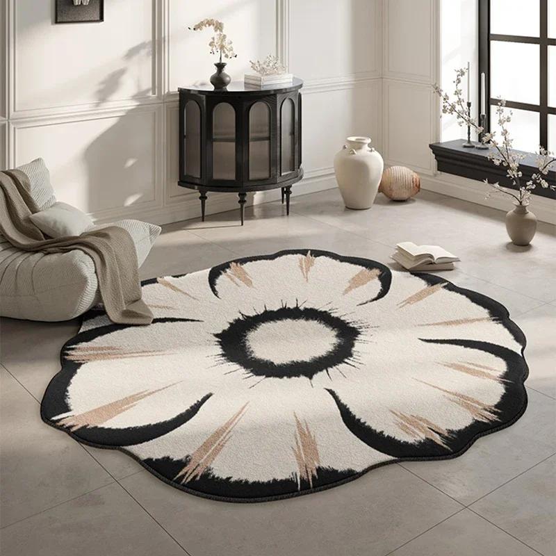 Covor pentru sufragerie Covoare cu flori Scaun Covoraș pentru podea Negru Alb Covor de lux pentru decorare a casei Dormitor Covoare de noptieră Alfombra De Salón