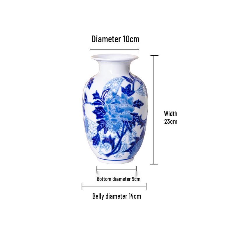 Hand-Painted Blue and White Porcelain Peony Vase – Large-Bellied, Relic Style, Light Luxury Decoration