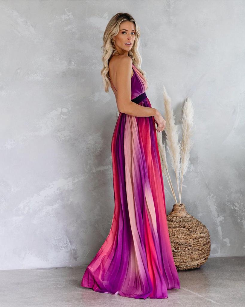 2020 Spring/Summer Women's Sexy Deep V Rainbow Mesh Suspender Dress