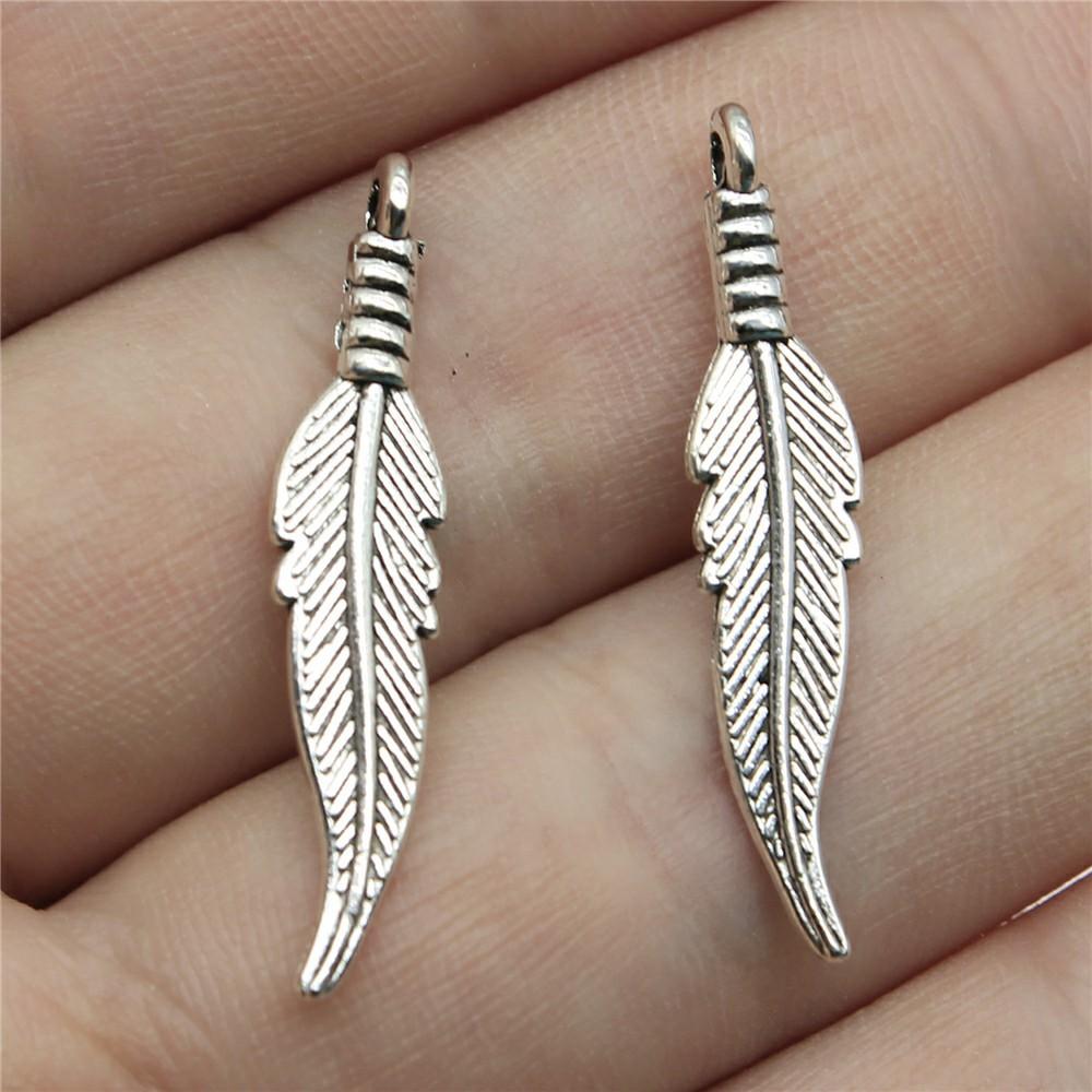 20pcs Feather Charms Feather Pendants Jewelry Making Feather Charms For Bracelet Making Antique Silver Color