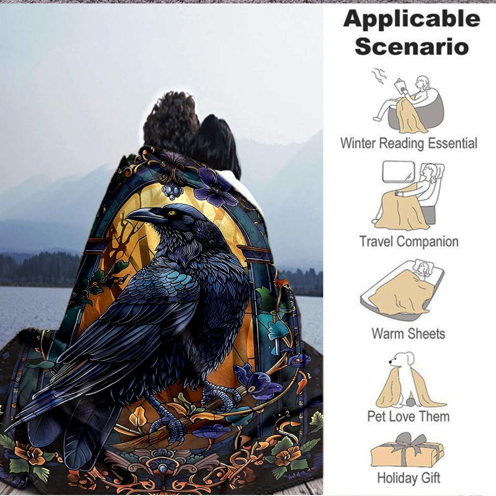 1pc Raven Ornament Blanket Lightweight Blanket Throw Blanket For Sofa, Bed, Travel, Camping, Livingroom, Office, Couch, Chair Yy251010057