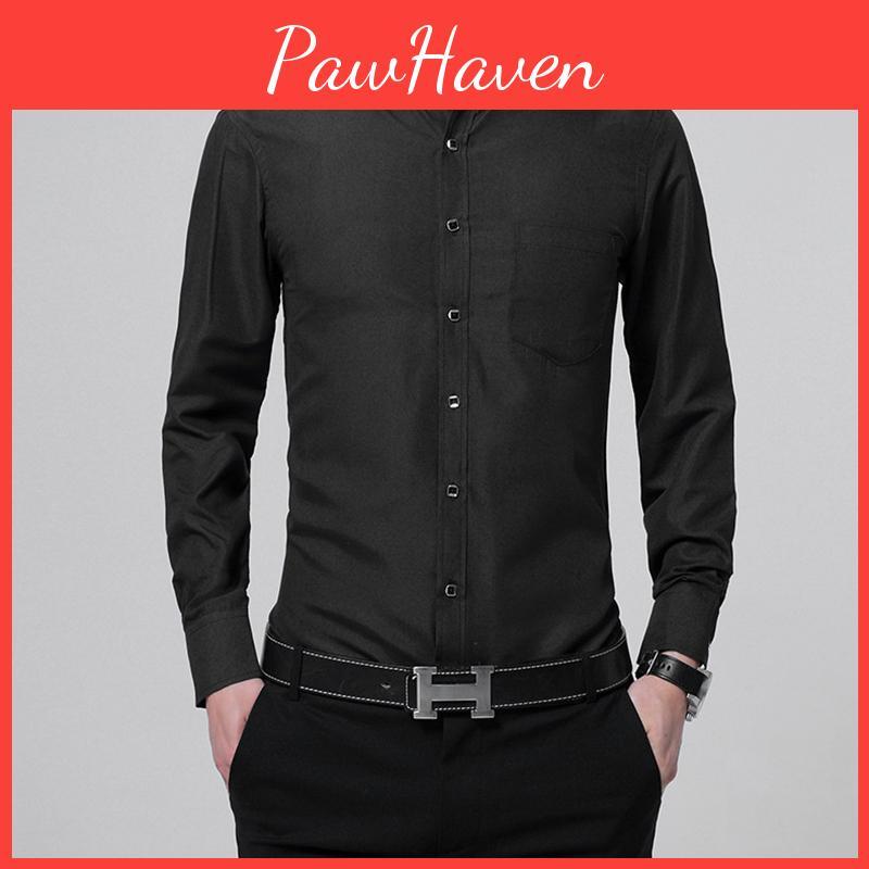 Versatile New Men's Casual Long Sleeve Slim Fit Solid Cotton Dress Shirts