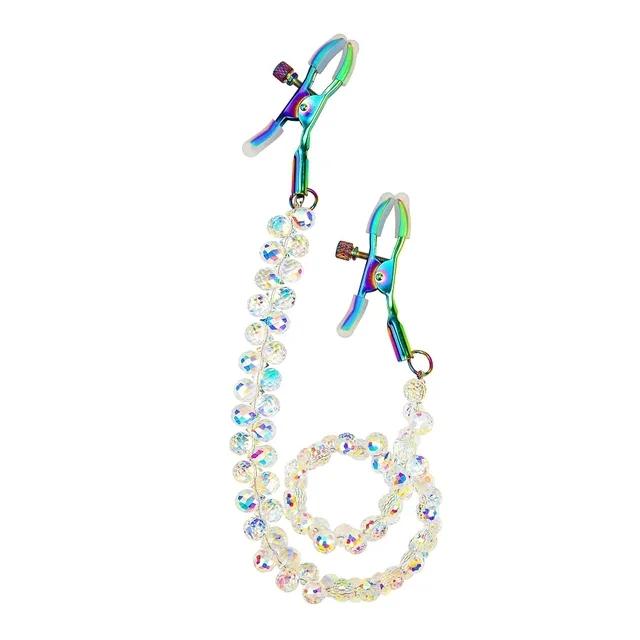 Colorful Metal Nipple Clamps With Chain Set Woman Rainbow Nipple Clips Breast Bondage Restraint Slave Fetish Female Sex Toy