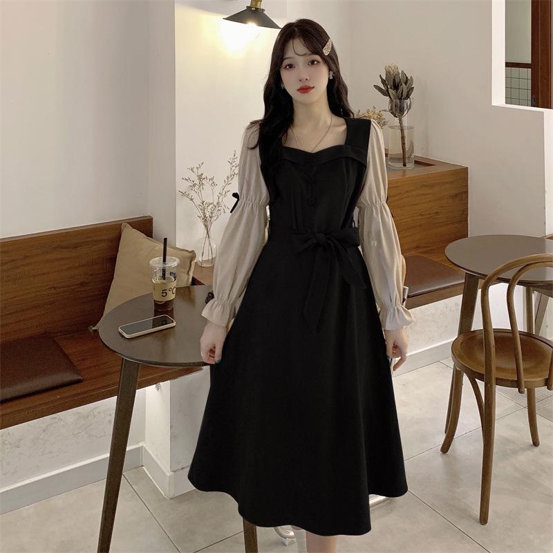 2023 Autumn/Winter Black Corduroy Dress: Slimming, Elegant, Plus-Size, Trendy