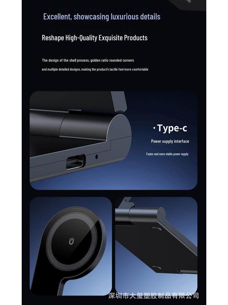 3-in-1 Foldable Wireless Magnetic Charger Stand for iPhone, Earbuds, and Watch - 15W Portable