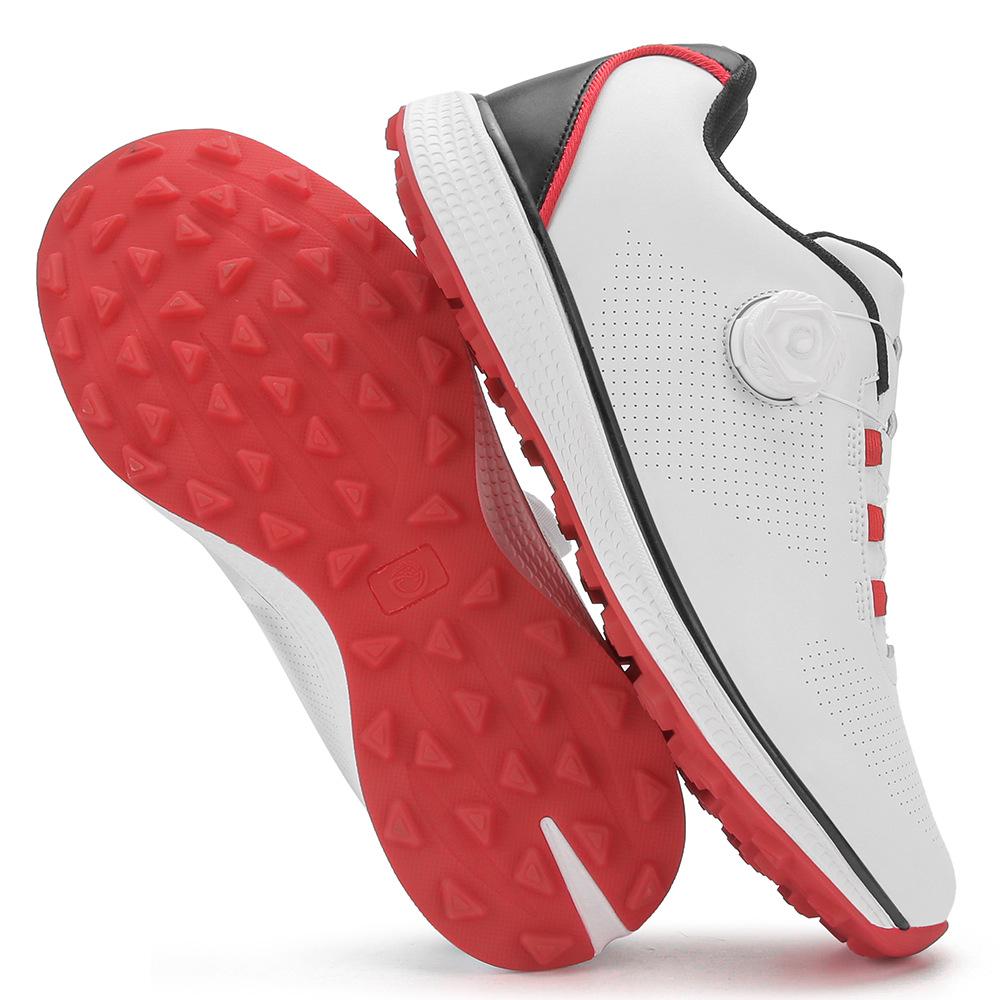 Men's Waterproof Breathable Golf Shoes with Fixed Spikes and Buttons