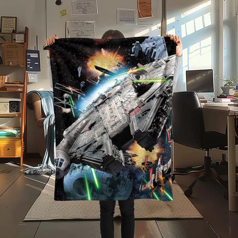 1Pc Millennium Falcon Print Flannel Blanket, High quality Comfortable for All Seasons, Home Decor, Warmth and Comfort, Perfect for Christmas Gifts