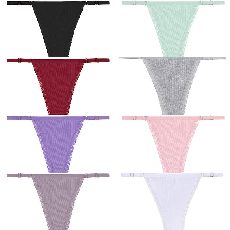 Cotton Adjustable Waist Thong Women Low Waist G-String Panties Female Soft Breathable Lingerie Solid Underwear