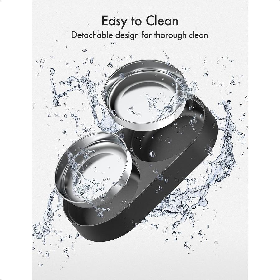 Pet Food Splitter with Stainl Steel Bowls Automatic Cat Feeder Bowls for Two Cats or Dogs Suitable for Automatic Cat Feeder PLA