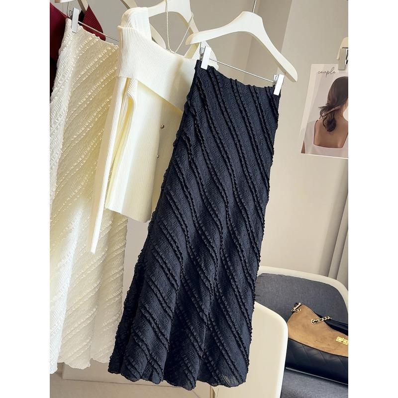 French lace splicing skirt autumn and winter new temperament medium and long high waist thin fishtail skirt women S чёрный