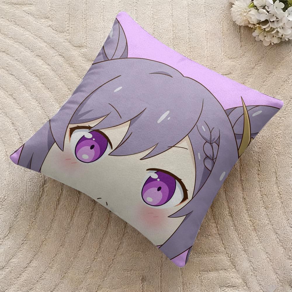 Keqing Cute Genshin Impact Cushion Cover Silky Short Plush Invisible Zipper Dustproof Sofa Pillow Case For Home Decor