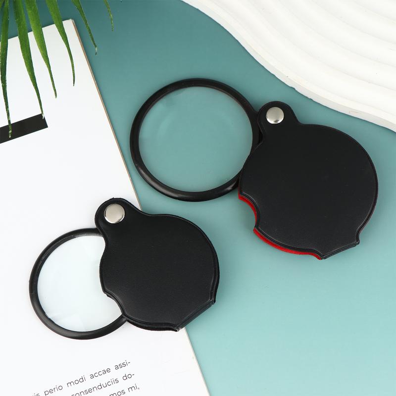 Folding Magnifying Glass Folded Leather Case Portable Handheld Jewelry Loupe 8X Mini Magnification 50/60/70MM