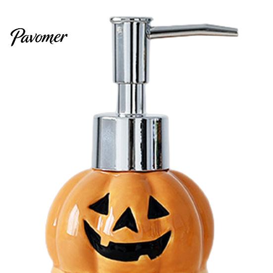 Reusable Shampoo Bottle Halloween Ceramic Ghost Soap Dispenser, with Stainless Steel Pump, Pumpkin Refillable Lotion Dispenser Liquid Hand Container,