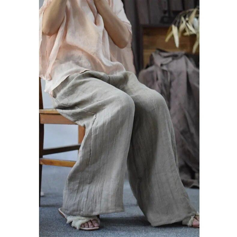 Johnature Fashion Linen Long Sleeves Vintage Solid Color Pants Autumn Woman Casual Retro Vintage Pants