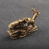 Ren koppar Tiger King Fånga Rådjur Staty Liten prydnad Antik brons Djur Miniatyrfigurer Hem Skrivbord Dekorationer Hantverk