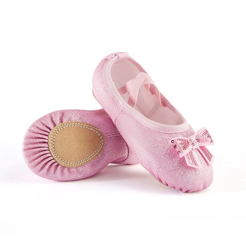 

Туфли для балета для девочек, детские профессиональные танцевальные мягкие туфли с бантом, блестящие туфли для балета 34 розовый