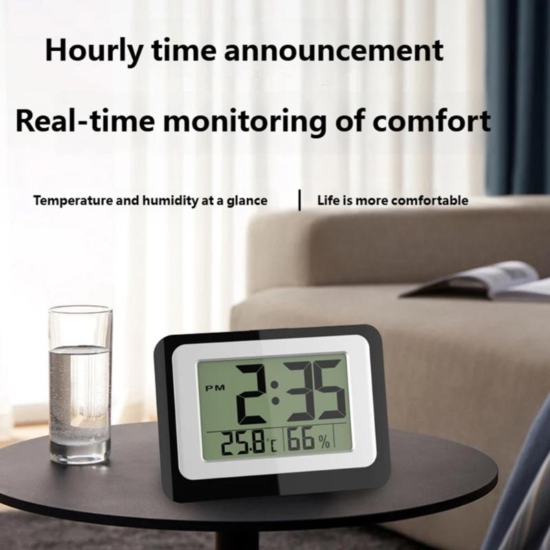 Digital Alarm Clock with Large LCD Display Backlight Temperature Hygrometer Monitor Flexible Mounting Option Easy Setups