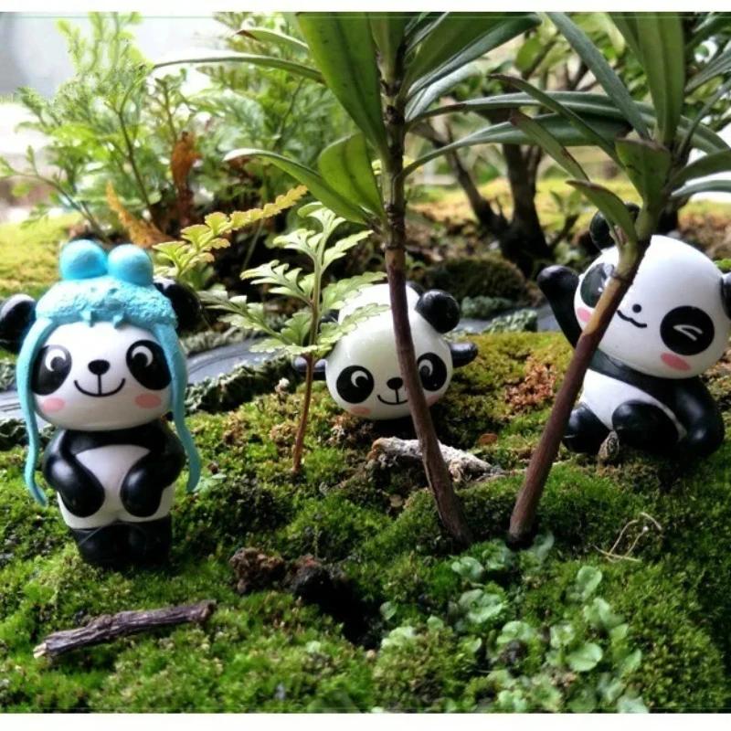 8 kusů/sada Panda Mikro krajina Pryskyřice Panda Mech Mikro krajinná dekorace DIY Materiálová sada Malá Panda Stolní dekorace