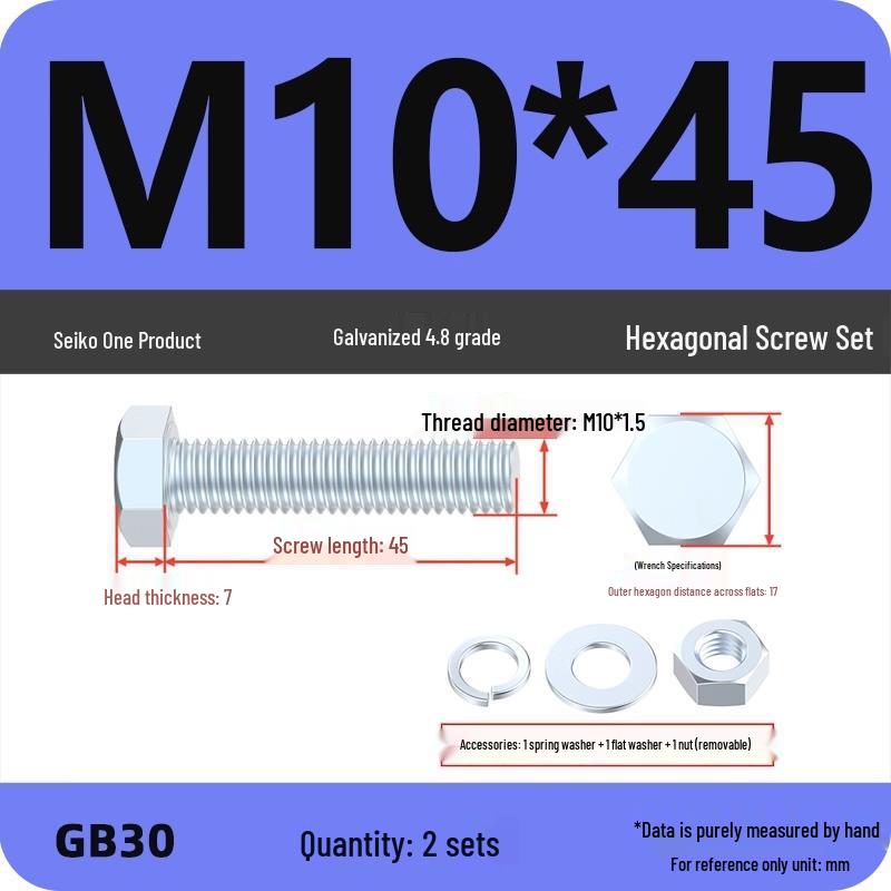 4.8 Grade Galvanized Hex Bolt and Nut Set M4-M30