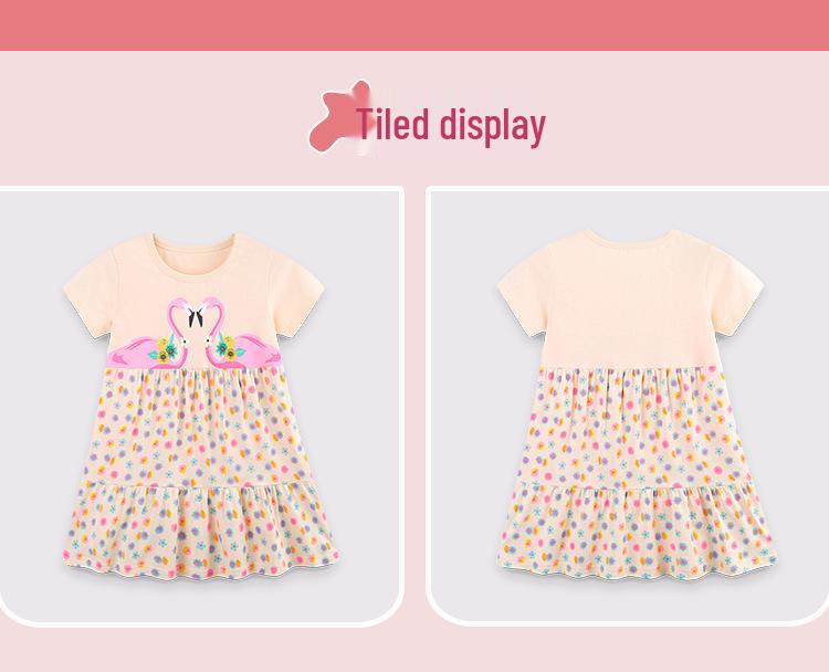 European & American Style Cute Print Girls' Short-Sleeve Knit Cotton Dress