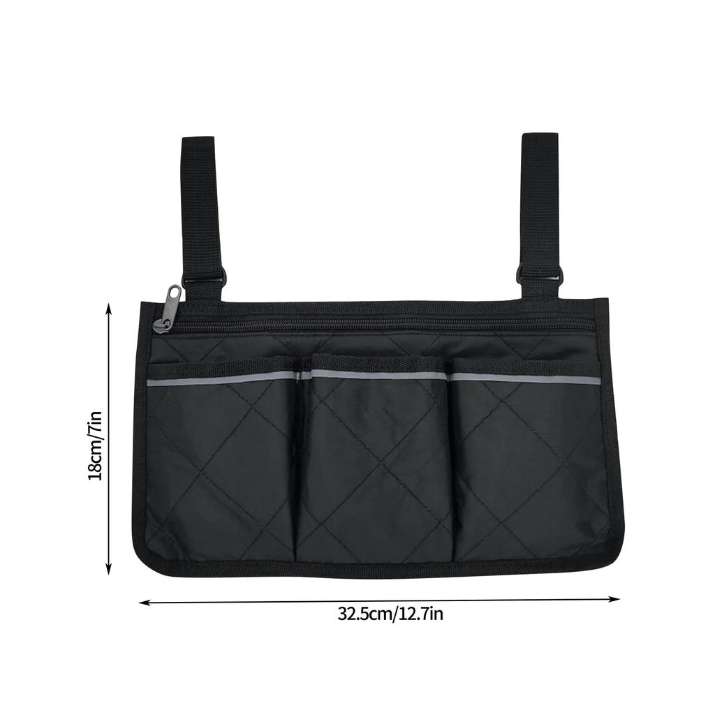 Rollstuhltasche mit Reflexstreifen - Armlehnenbeutel und Getränkehalter - Rollstuhlzubehör Organizer und Wasserflaschenhalter