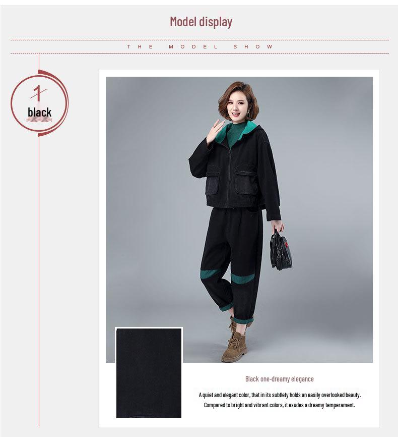 Costum de blugi gros pentru femei 2024: Modă Toamnă/Iarnă, Set Elegant Casual din Două Piese pentru Mame de Vârstă Mijlocie și Vârstnice