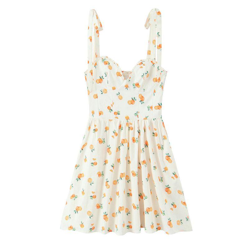 Kaslead New Women Clothes Western Style Fashion Simple Orange Print Poplin Dress 3152386