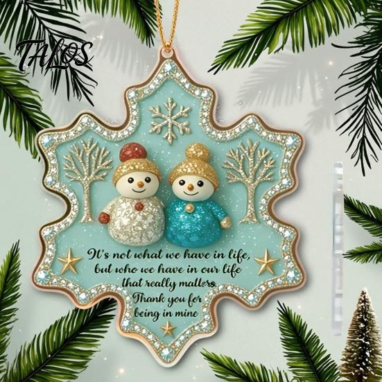Decorative Window Wall Hangings Snowman Friend Acrylic Hanging Ornament, 2D Xmas Tree Decor with Warm Friendship Engraved Gratitude Keepsakes Message,