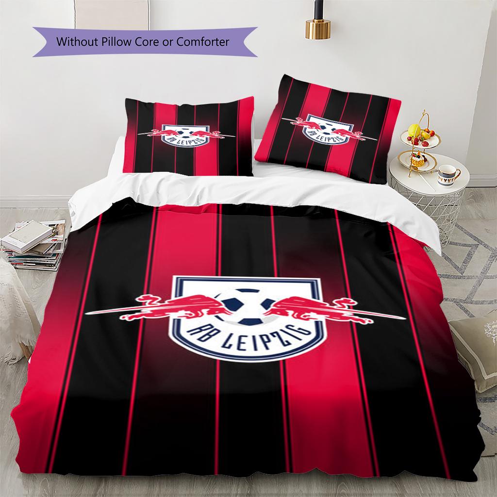 Set de așternut cu model logo RB Leipzig Cearșaf de pilotă Față de pernă Decor pentru casă Cadou (1 * husă de pilotă + 2 * fețe de pernă, fără miez)
