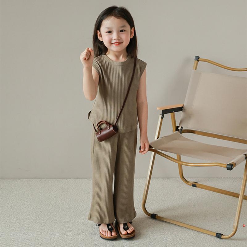 Summer Children's Ice Silk Clothing Set Baby Girl Loose Sleeveless Top and Pants Two-piece Set