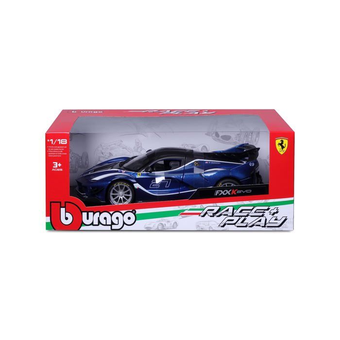 Véhicule miniature - bburago - ferrari fxx-k evo - échelle 1:18 - couleur bleue - détails soignés