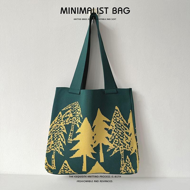 Weihnachtsbaum Gestrickte Große Kapazität Handtasche Weibliche Mode Hundert Wald Liebhaber Straße Kreative Hohe Aussehen Ebene Schulter Tasche