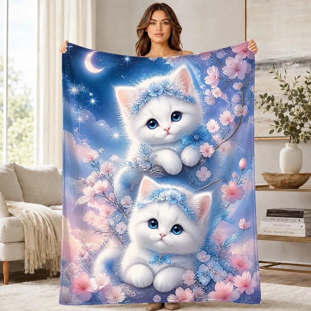 Cherry Blossom Kittens Coral Fleece Blanket