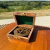 Brass Sundial Compass with Wooden Box Nautical Decor Gift