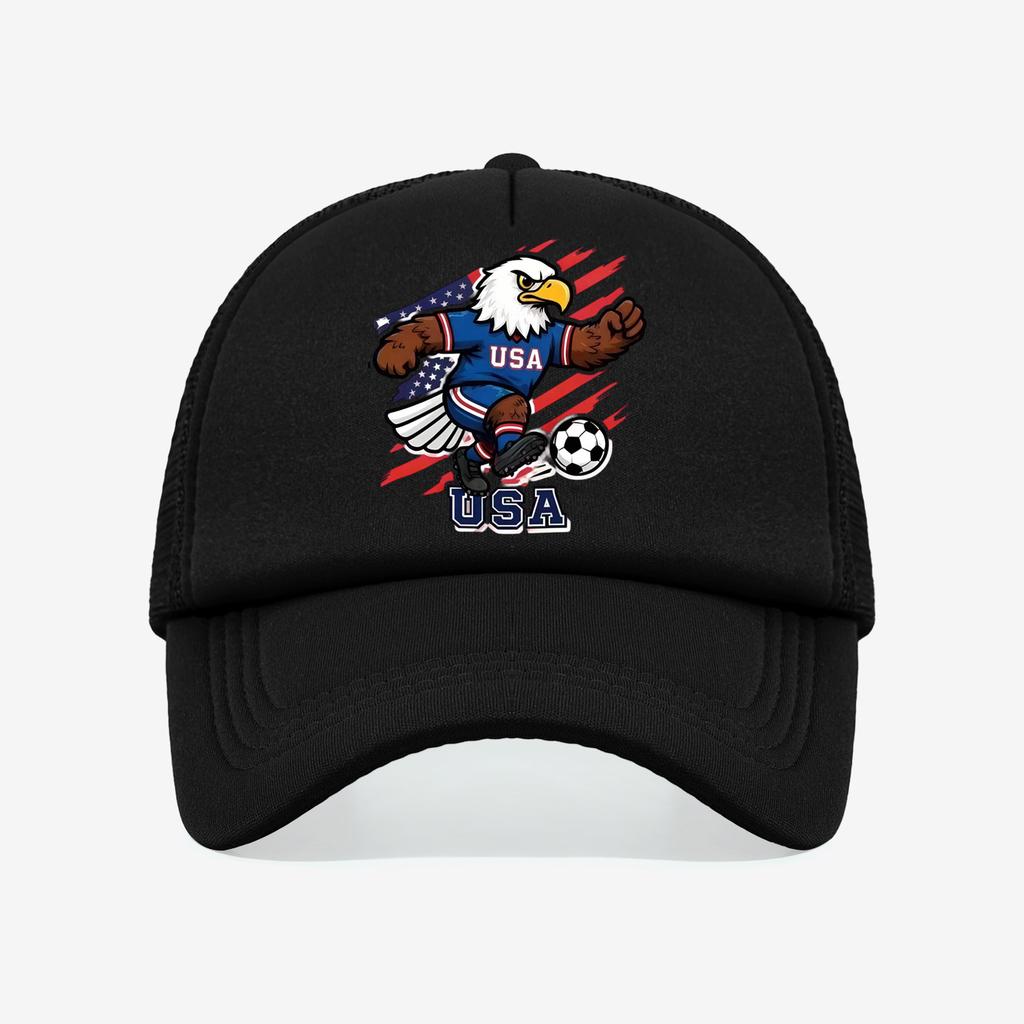 1PC Retro USA Soccer Trucker Hat, Cartoon Eagle Print, Streetwear Cap for Football Fans