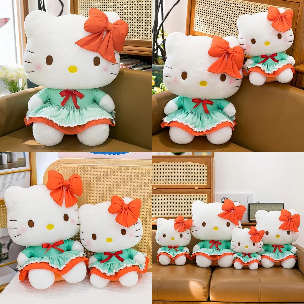 Dress Green Cat Plush Toy Red Bow Country Style Girls Gift Birthday