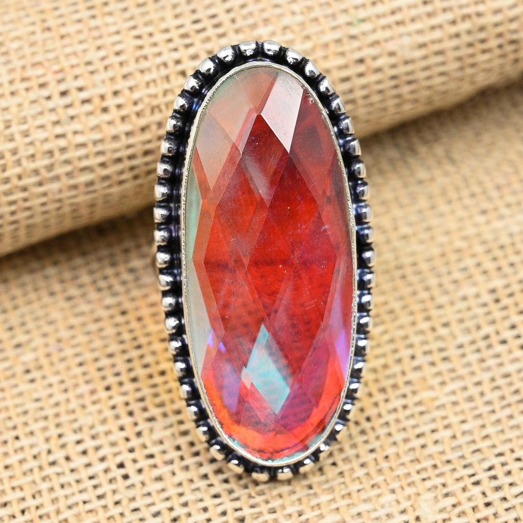 Mystisk Topas Ädelsten Handgjord Solid 925 Sterling Silver Ring Smycke