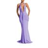 New Women's Long Dress Solid Color Elegant Neck Deep V Waist Sexy Backless Streamer Fishtail Skirt
