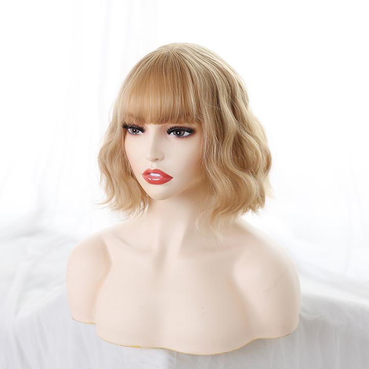 Bybrana Ladies Bangs Waves Short Hair Synthetic Hair Wigs Daily Wear