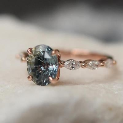Sapphire Ring European And American New Fashion Elegant Set Zircon Gem Ring Ring Ring Headpiece Size 5 -10