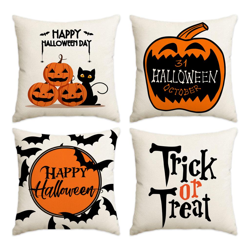 1/4 Piece Halloween Happy Pillow Cover, Horror Ghost, Bat Print Cushion Cover, Mischief or Trick On Halloween Sofa Cushion Cover