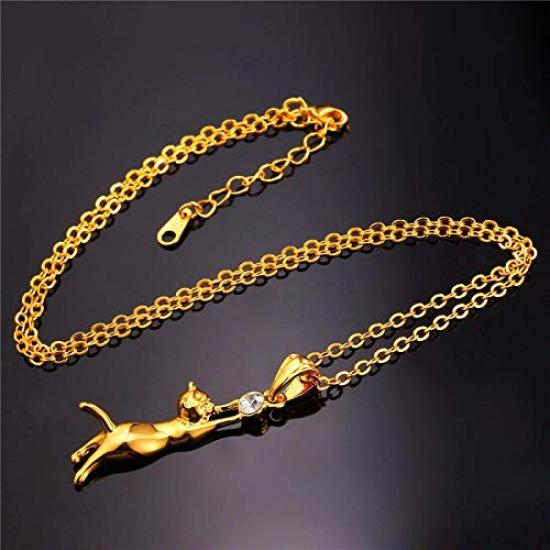 Rockyu Brand Necklace for Women Cat Black Zirconia Sparkly Cute Cat Catch Pendant Finish Elegant Birthday Anniversary Fashion Jewelry Gift