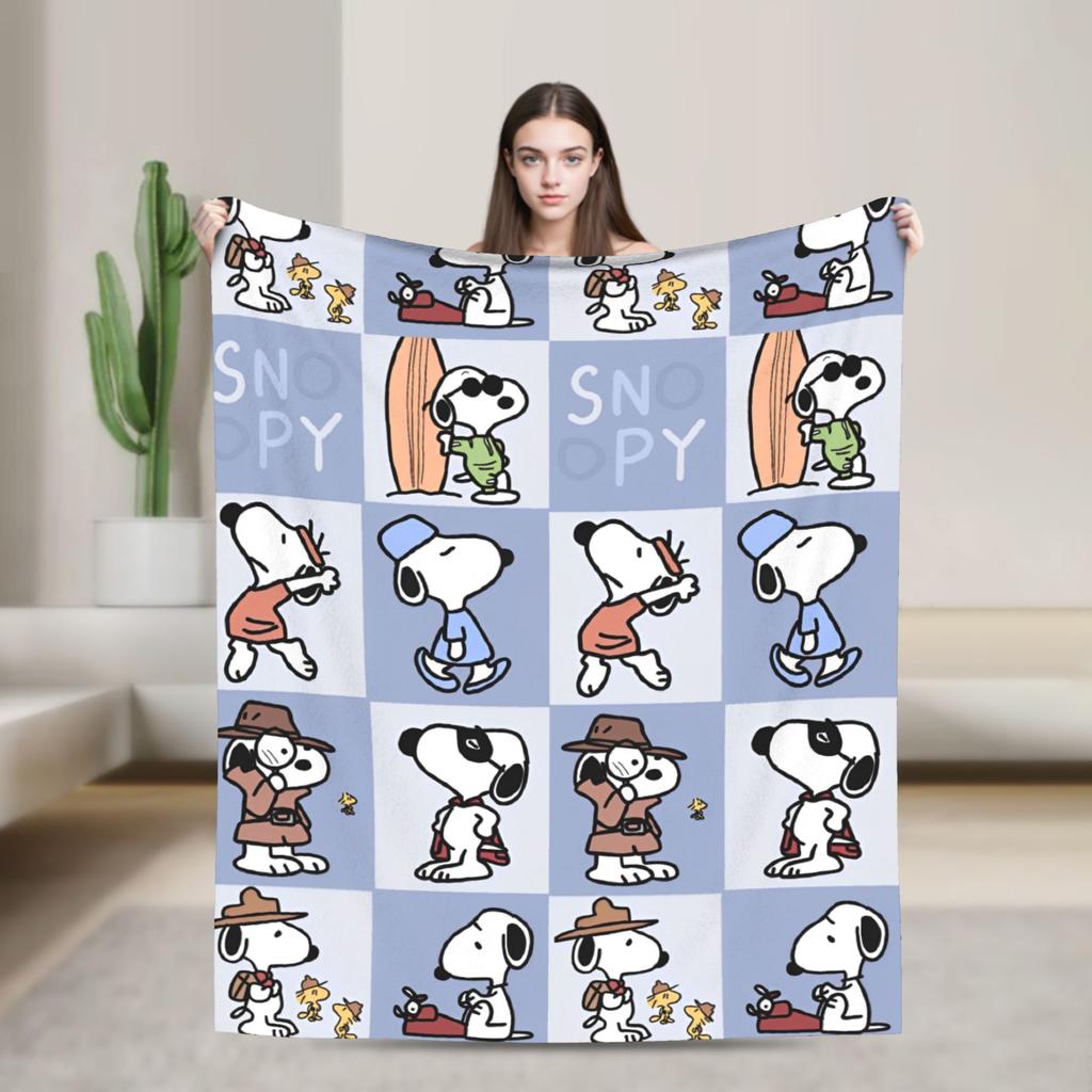 Snoopys Pattern Wool Blankets Cartoon Vintage Throw Blanket for Home 200x150cm Rug Piece,